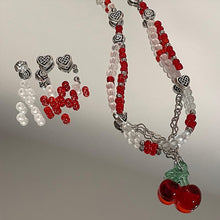 Load image into Gallery viewer, Red Cherry Heart Beaded Choker Necklace
