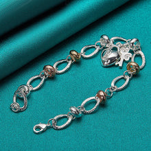 Load image into Gallery viewer, 925 Sterling Silver Heart Lock Clover Bracelet
