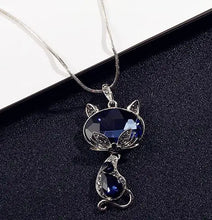 Load image into Gallery viewer, Blue Crystal Fox Cat Necklace
