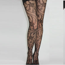 Load image into Gallery viewer, Women Stripe Elastic Thigh Sheer Transparent Black Fishnet Stocking