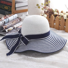 Load image into Gallery viewer, Hepburn White Striped Brimmed Hat