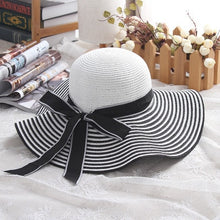 Load image into Gallery viewer, Hepburn White Striped Brimmed Hat