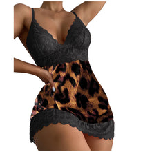Load image into Gallery viewer, Sexy Lace Leopard Printed V-Neck Spaghetti Straps Nightgown