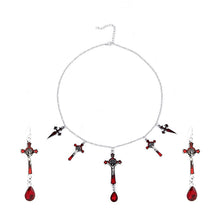 Load image into Gallery viewer, Red Drop Crucifix Cross Necklace Set