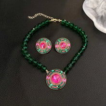 Load image into Gallery viewer, Green Faceted Crystal Chain Necklace Set