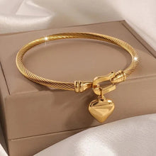 Load image into Gallery viewer, 18k Gold Heart Bangle Bracelet
