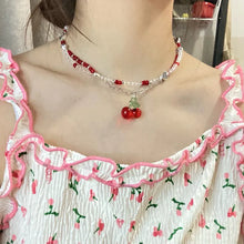 Load image into Gallery viewer, Red Cherry Heart Beaded Choker Necklace