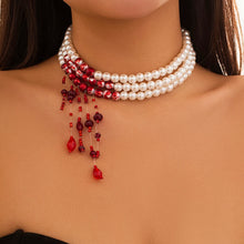 Load image into Gallery viewer, Multilayer Red Blood Pearl Necklace
