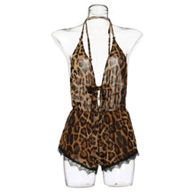 Load image into Gallery viewer, Sexy Bow Trim Leopard Plus Size Bodysuit Lingerie For Women