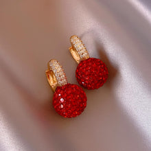 Load image into Gallery viewer, Red Ball Hoop Earrings