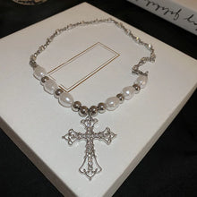 Load image into Gallery viewer, Pearl Cross Pendant Necklace