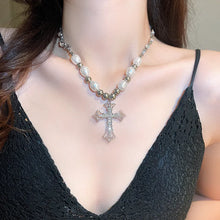 Load image into Gallery viewer, Pearl Cross Pendant Necklace