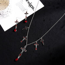 Load image into Gallery viewer, Red Drop Crucifix Cross Necklace Set