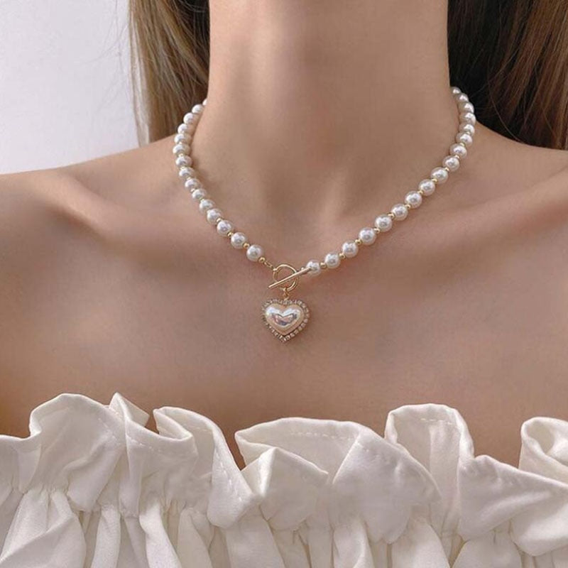 Pearl Beads Heart Necklace