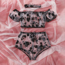 Load image into Gallery viewer, Flower Embroidery G-String Thong Lace Sexy Lingerie Sleepwear Set