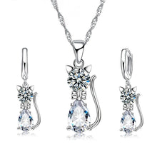 Load image into Gallery viewer, 925 Sterling Silver Crystal Cat Necklace Set