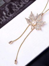 Load image into Gallery viewer, Gold Plated Leaf Crystal Long Necklace