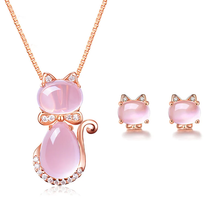 Load image into Gallery viewer, Pink Cat Necklace Set Sale
