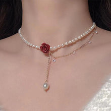 Load image into Gallery viewer, Rose Flower Zircon Pearl Necklace