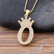 Load image into Gallery viewer, Zircon Crown Initial Alphabet Pendant Necklace
