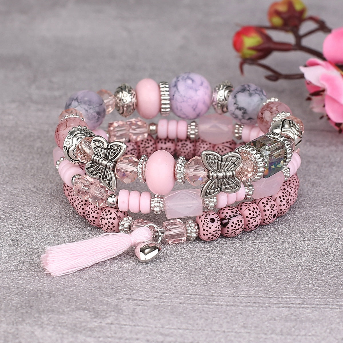 Pink Butterfly Wristband Beads Bracelets | Shop Now – Kandere