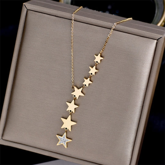 Stainless Steel Stars Zircon Necklace