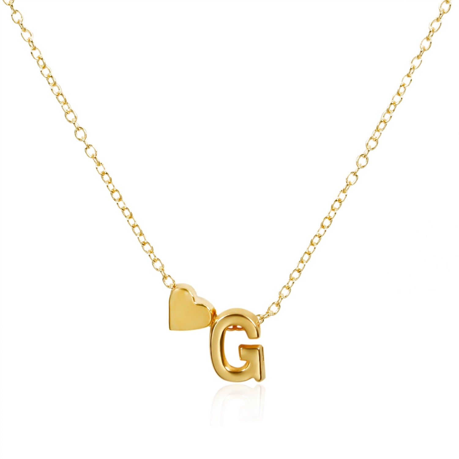 Gold Color Heart Initial Necklace