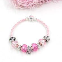 Load image into Gallery viewer, Pink Leather Rope Beaded Bracelet Bangle