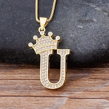 Load image into Gallery viewer, Zircon Crown Initial Alphabet Pendant Necklace