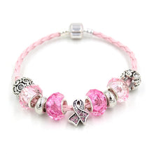Load image into Gallery viewer, Pink Leather Rope Beaded Bracelet Bangle