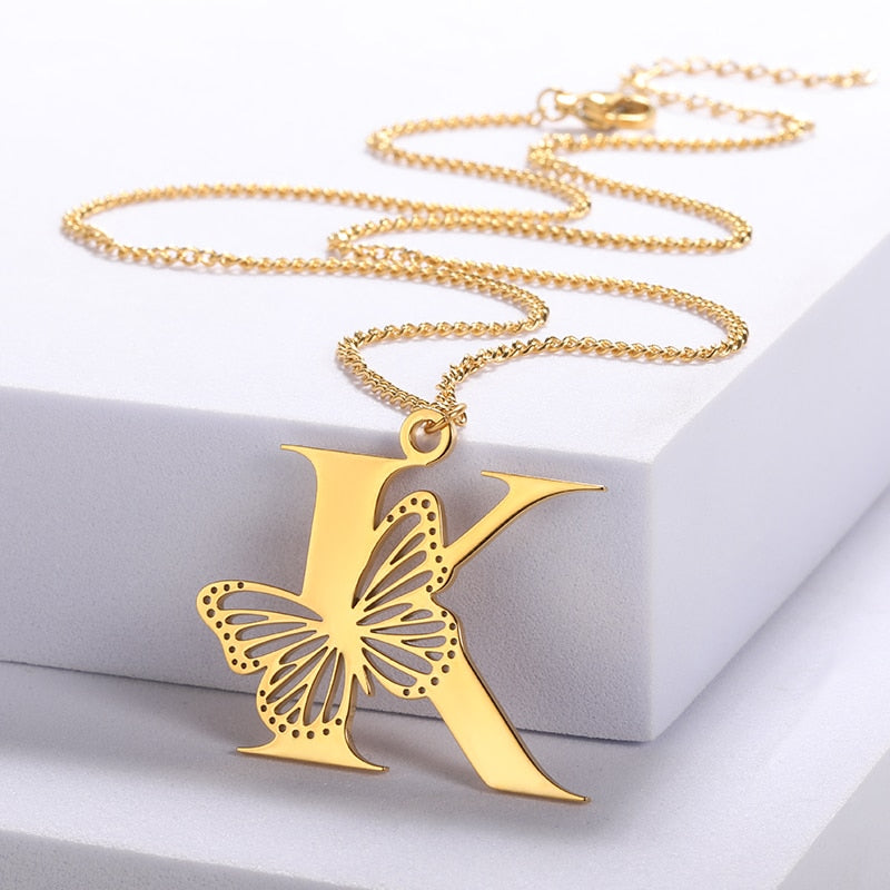 Alphabet Butterfly Initial Necklace