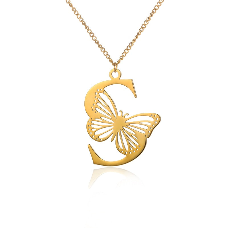 Alphabet Butterfly Initial Necklace