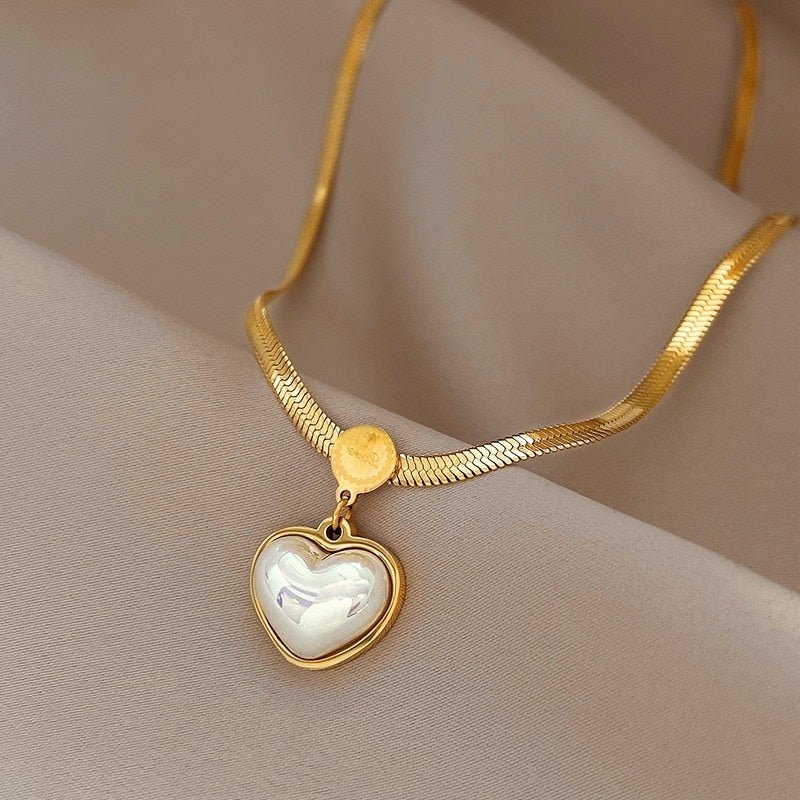 Gold Plated Pearl Heart Necklace