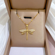 Load image into Gallery viewer, Gold plated Dragonfly Pendant Necklace