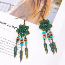 Load image into Gallery viewer, Antique Green Flower Boho Ethnic Dangle Drop Earrings