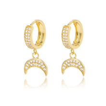 Load image into Gallery viewer, Sparkling Crystal Gold Moon Pendant Earrings (7118735737026)