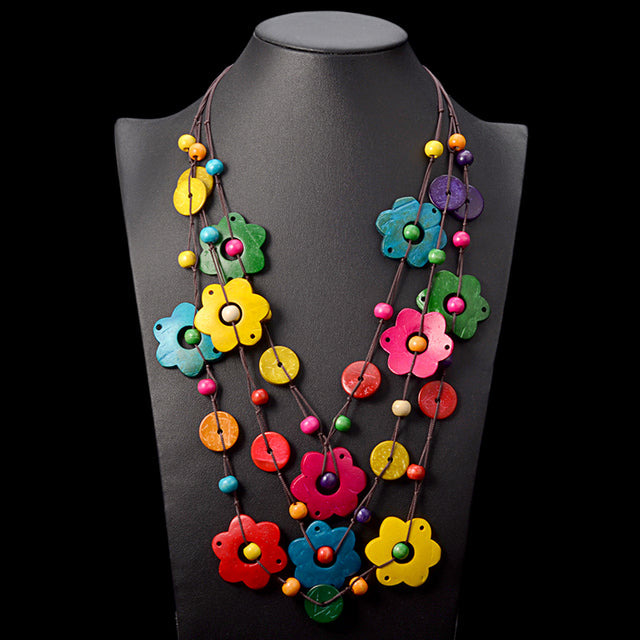 Multi Layer Bbohemian Wooden Tassel Necklace
