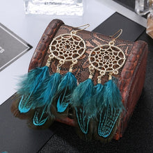 Load image into Gallery viewer, Dream Catcher Feather Antique Long Hook Earrings (7188918272194)