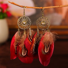 Load image into Gallery viewer, Dream Catcher Feather Antique Long Hook Earrings (7188918272194)