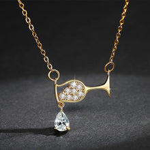Load image into Gallery viewer, Gold Color Crystal Wine Glass Pendant Necklace