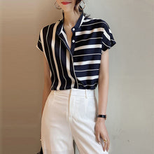 Load image into Gallery viewer, Striped Short Sleeve Chiffon Casual Shirt
